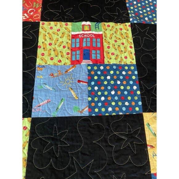85x61"- Twin Size QUILT Handmade Machine Quilted School Bus ABC Theme - Picture 7 of 14